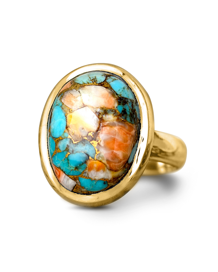 Oyster Copper Turquoise Ring Gold Plated