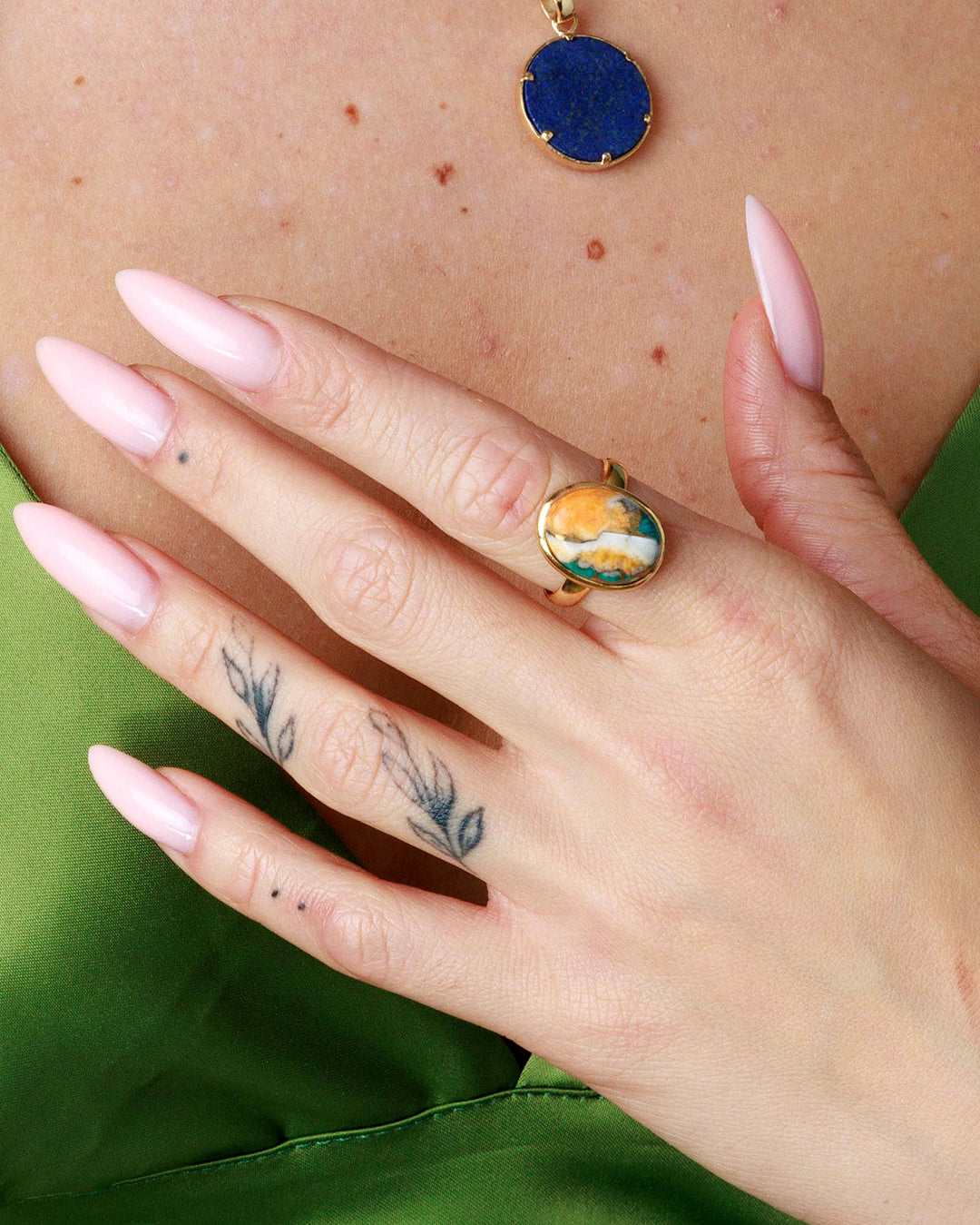 Oyster Copper Turquoise Ring Gold Plated