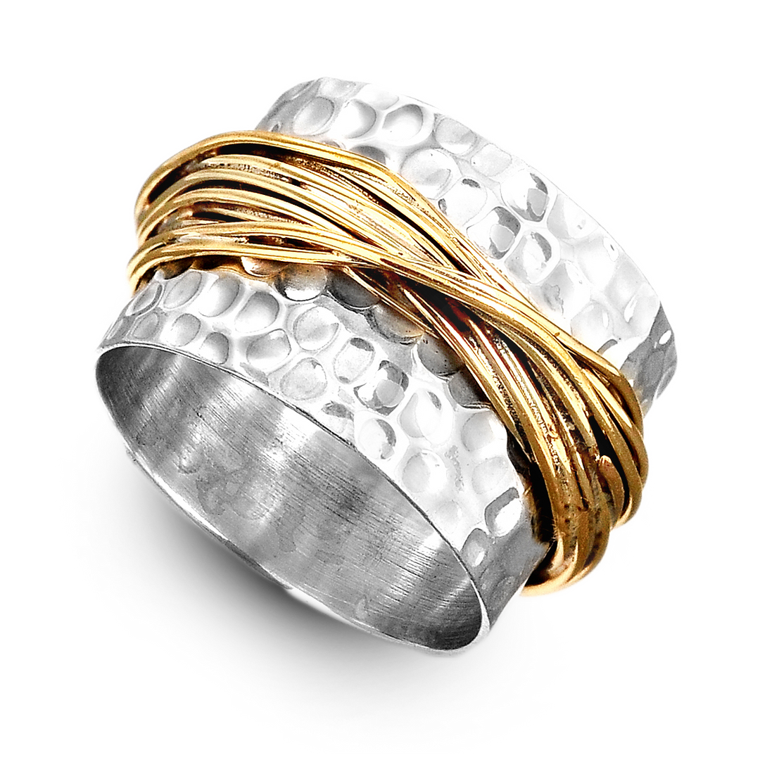 Sterling Silver &amp; Gold Wide Band Statement Ring