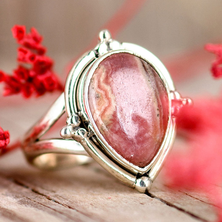 Teardrop Rhodochrosite Ring in Sterling Silver