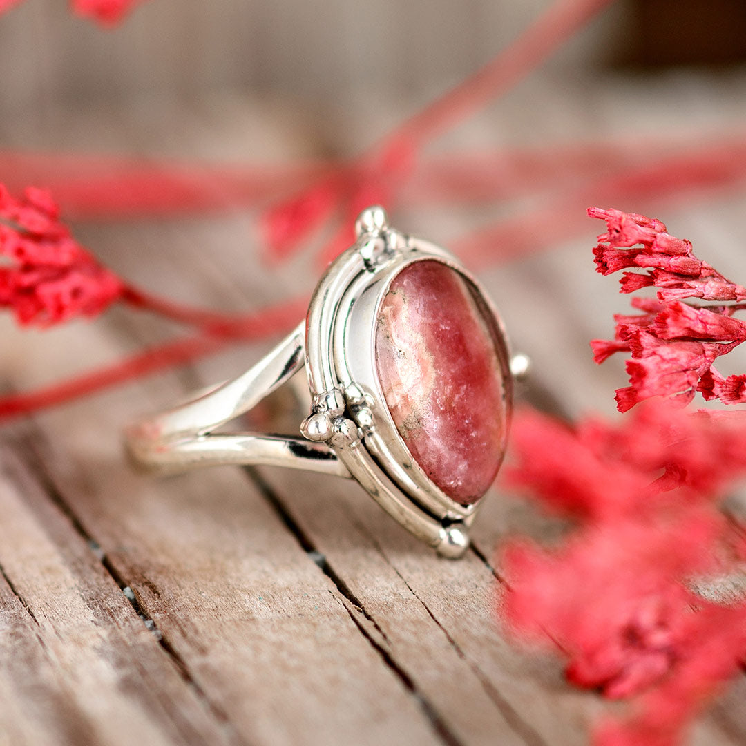 Teardrop Rhodochrosite Ring in Sterling Silver