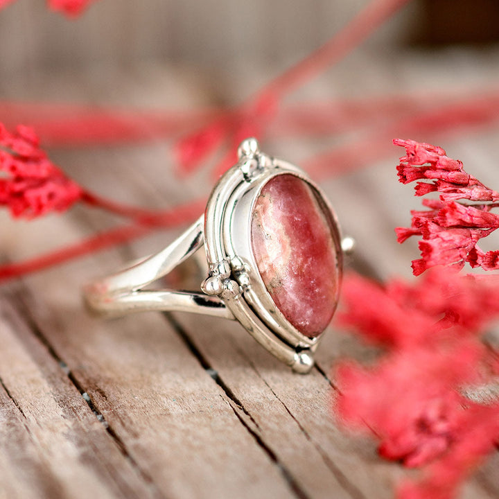 Teardrop Rhodochrosite Ring in Sterling Silver