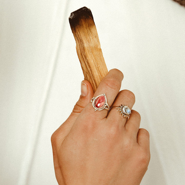 Teardrop Rhodochrosite Ring in Sterling Silver
