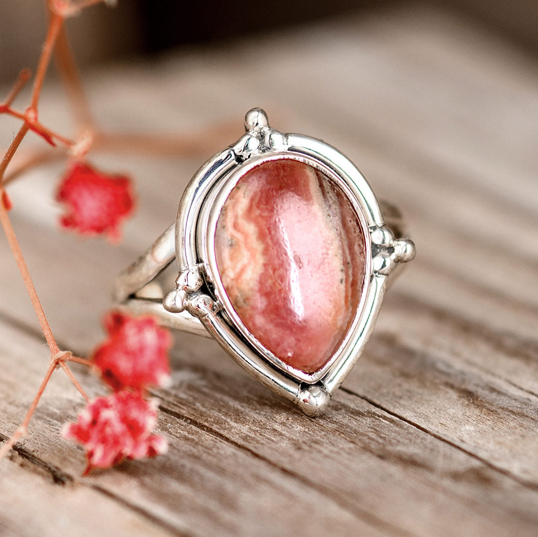 Teardrop Rhodochrosite Ring in Sterling Silver