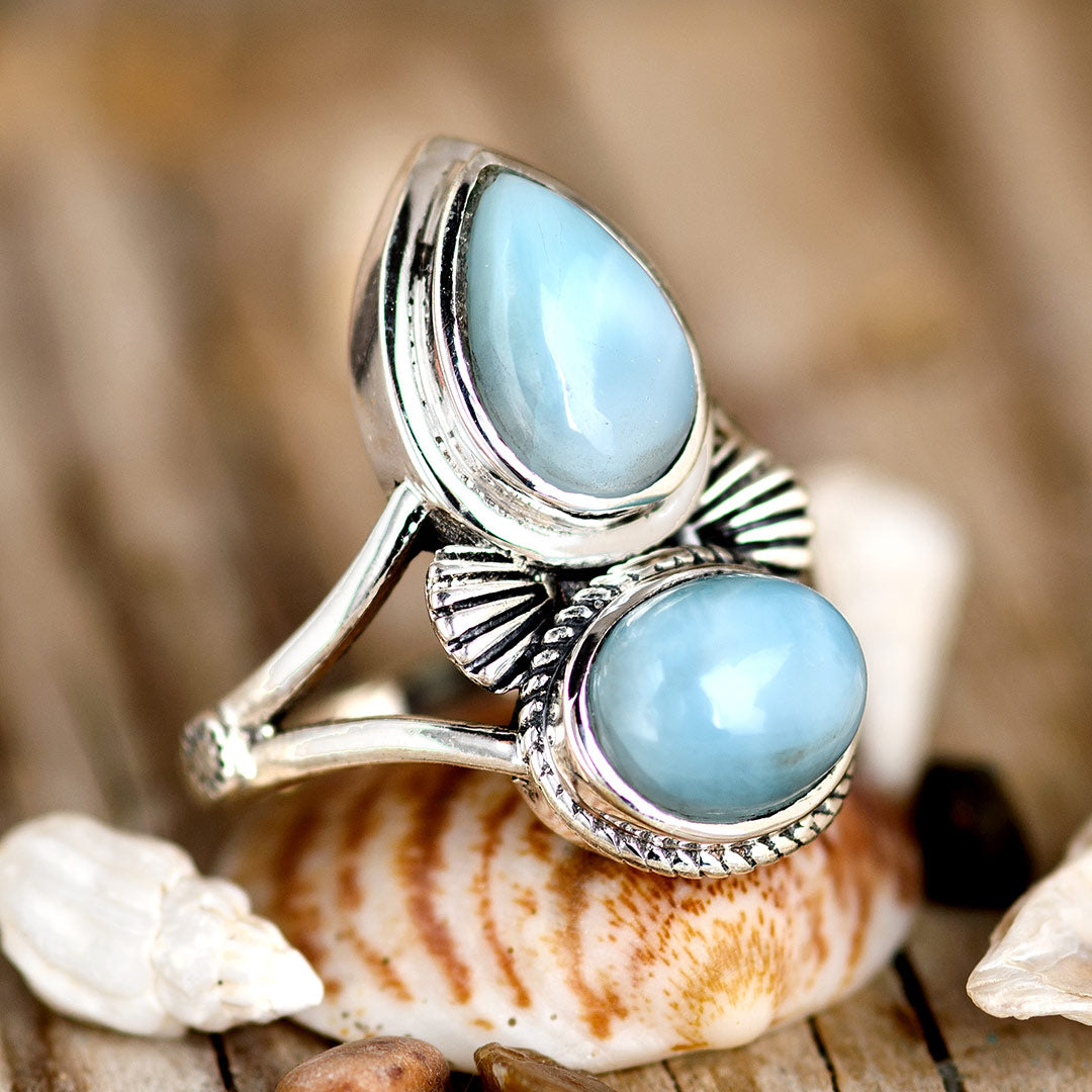 Larimar Shell Ring in Sterling Silver