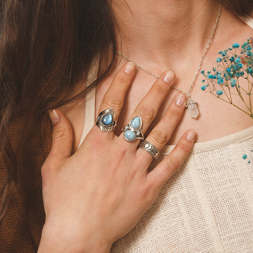 Larimar Shell Ring in Sterling Silver