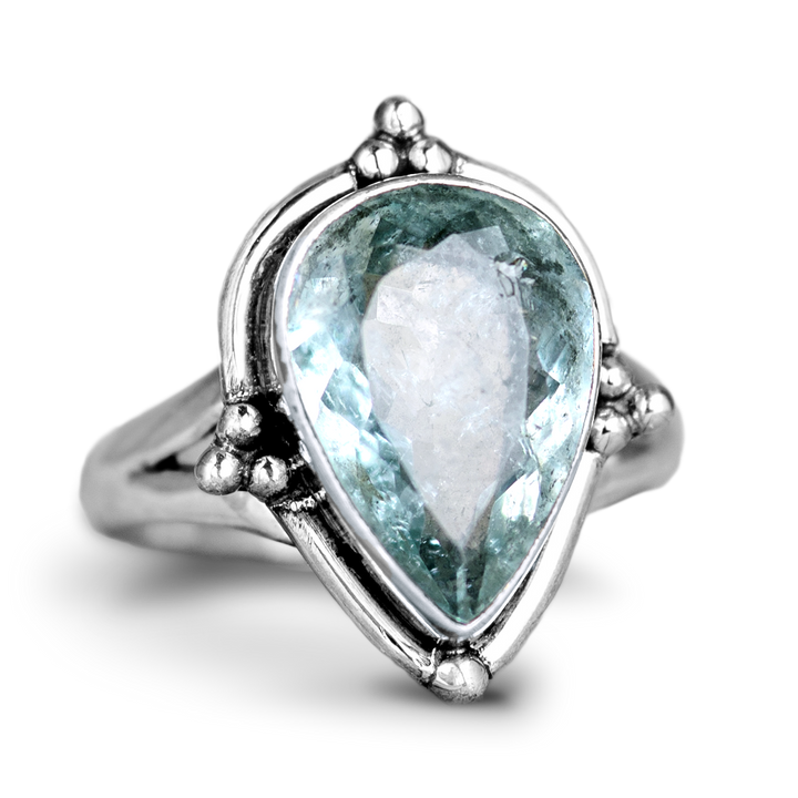 Teardrop Aquamarine Ring in Sterling Silver