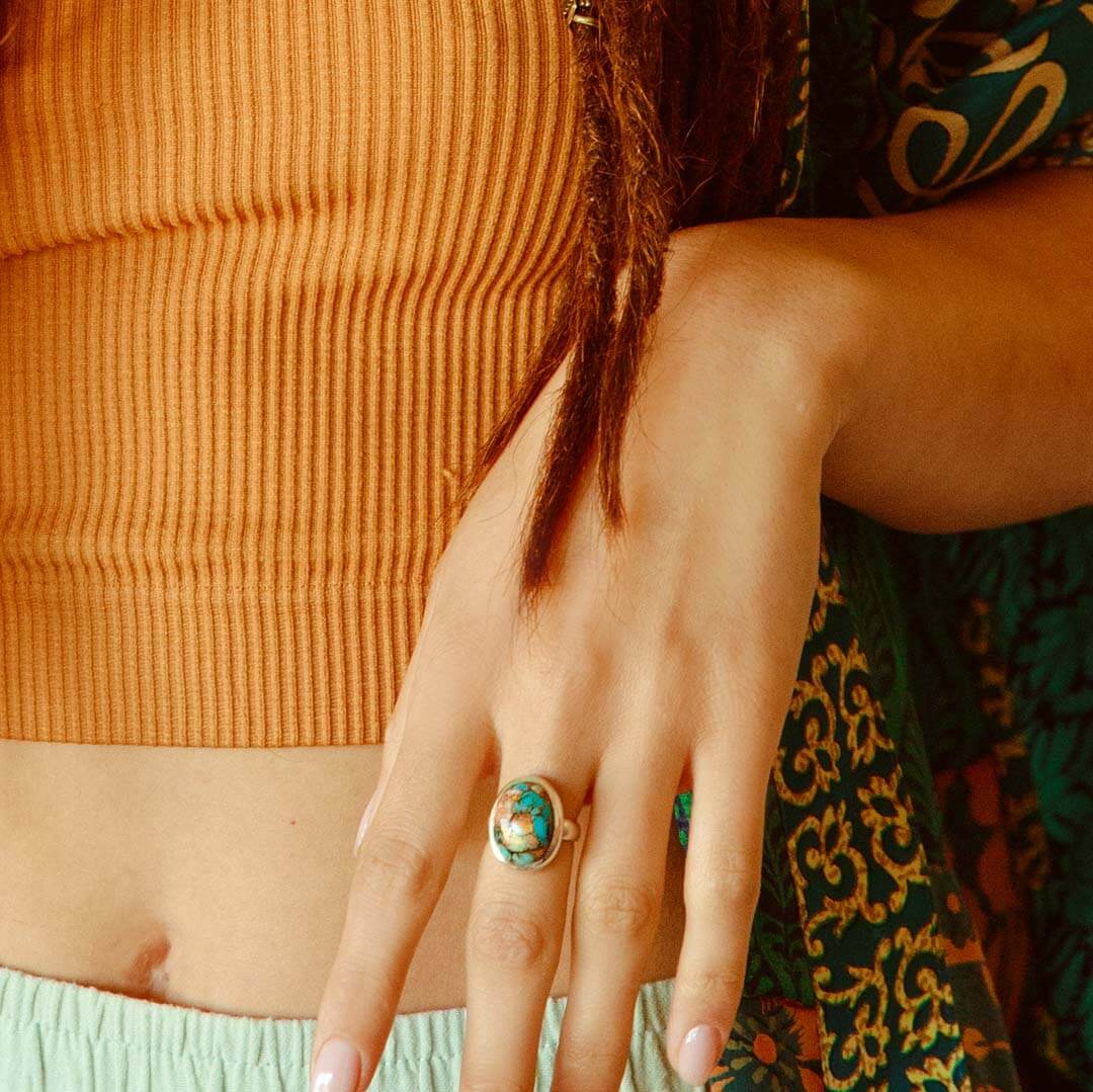 Oyster Copper Turquoise Ring in Sterling Silver