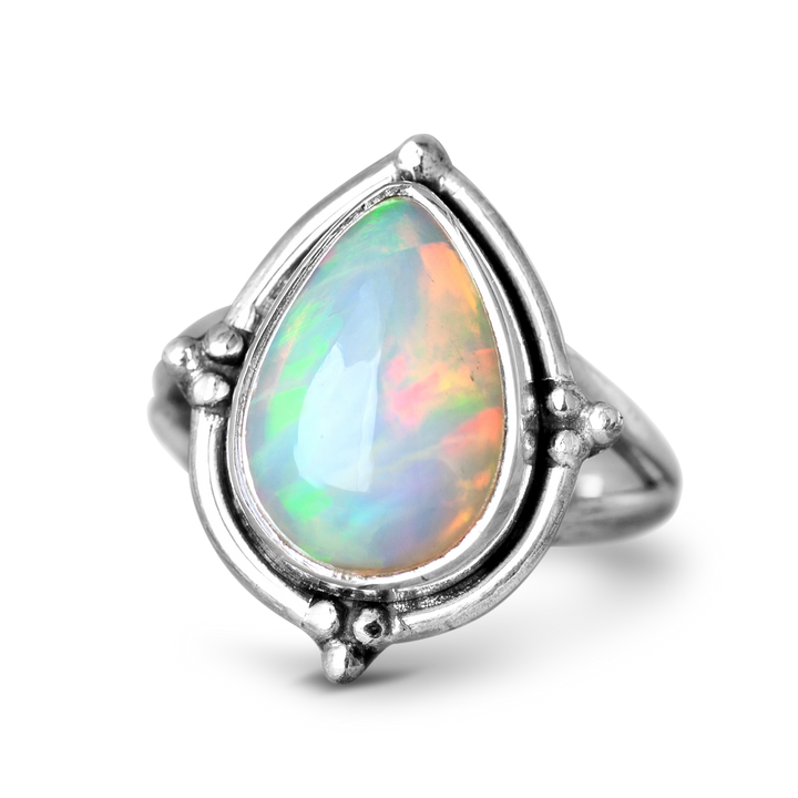 Opal Teardrop Ring in Sterling Silver