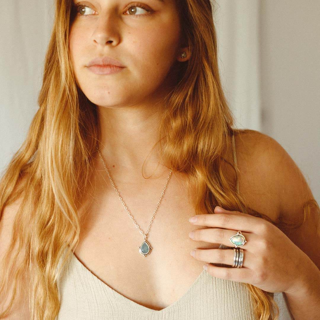 Opal Teardrop Ring in Sterling Silver