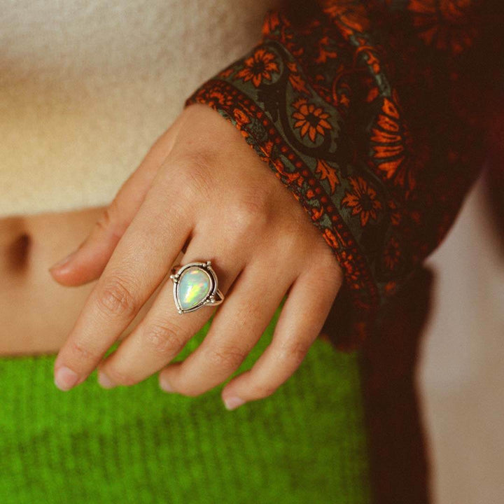 Opal Teardrop Ring in Sterling Silver