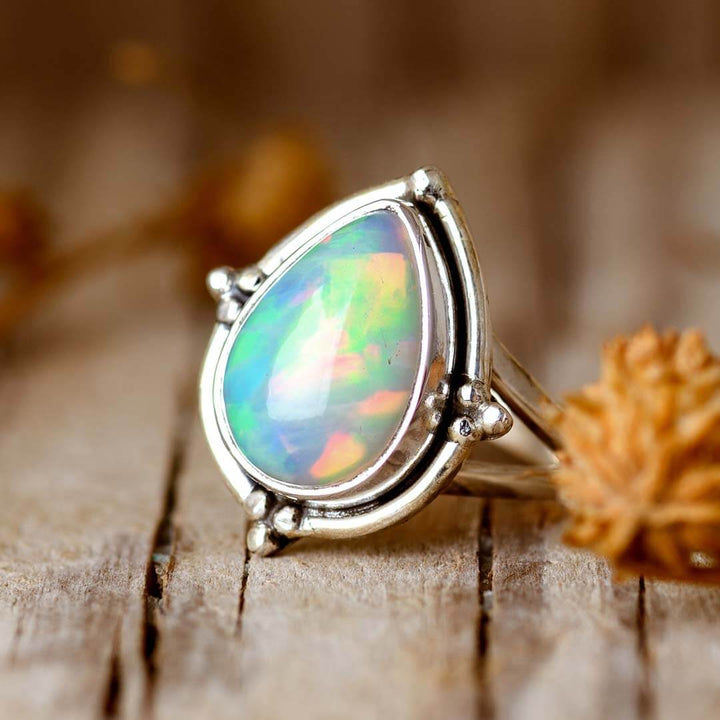 Opal Teardrop Ring in Sterling Silver