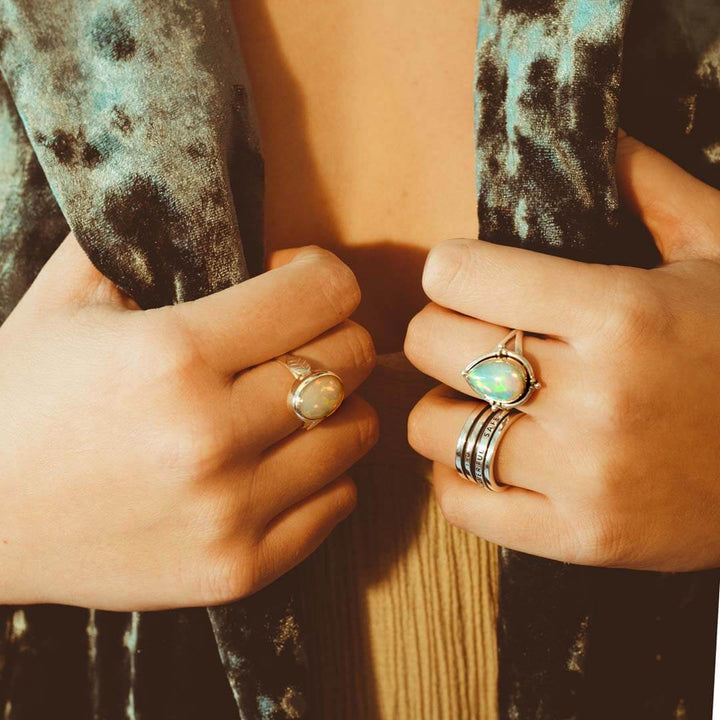 Opal Teardrop Ring in Sterling Silver