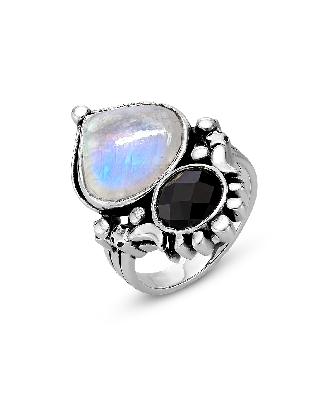 Moonstone and Onyx Celestial Ring