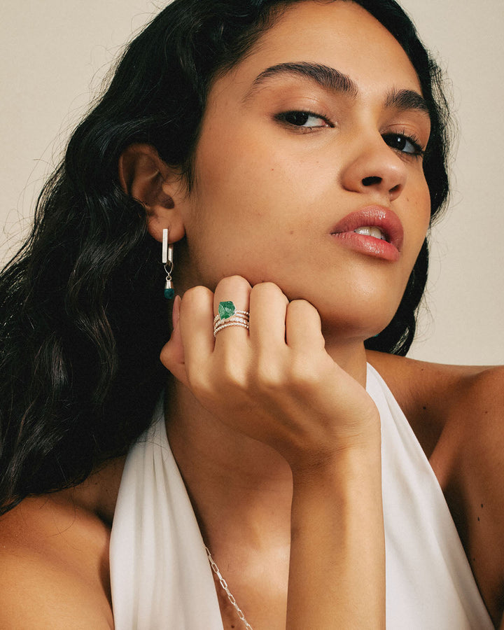 Raw Green Aventurine Silver Stacking Ring Set