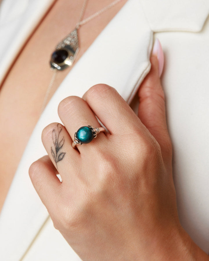 Mystic Hand Labradorite Crystal Ball Ring