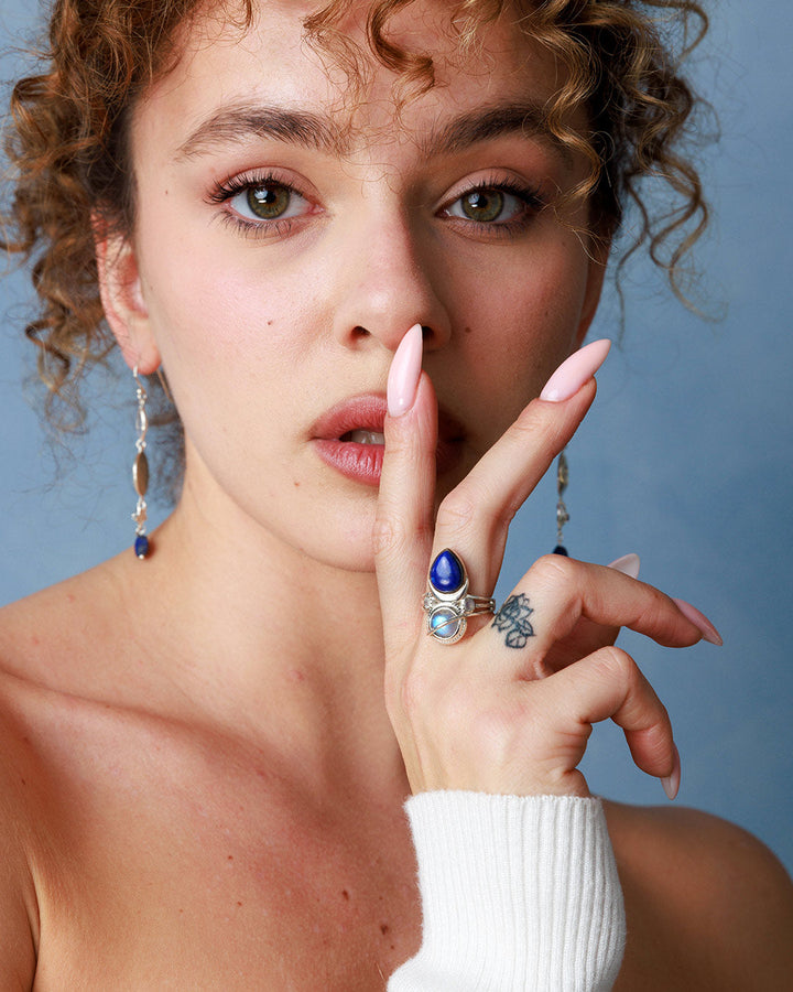 Lapis and Moonstone Saturn Celestial and Moon Ring