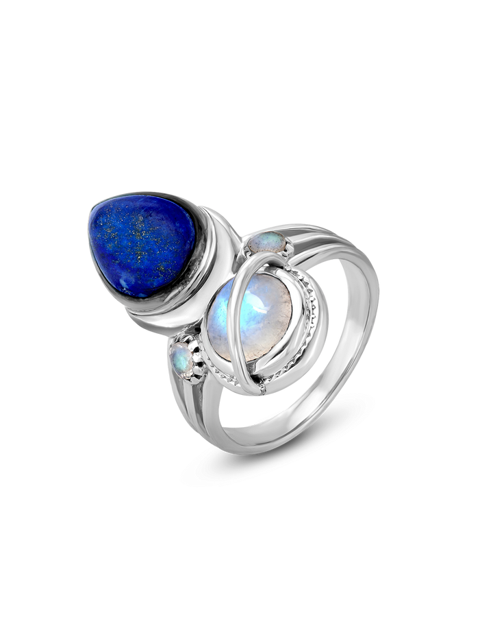 Lapis and Moonstone Saturn Celestial and Moon Ring