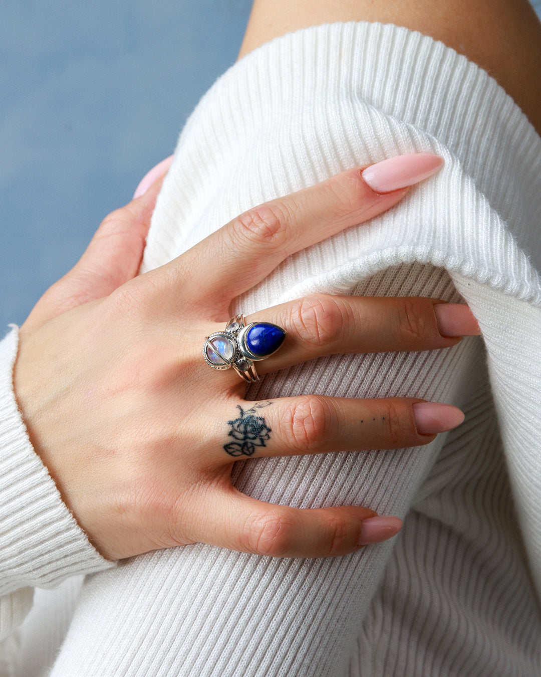 Lapis and Moonstone Saturn Celestial and Moon Ring