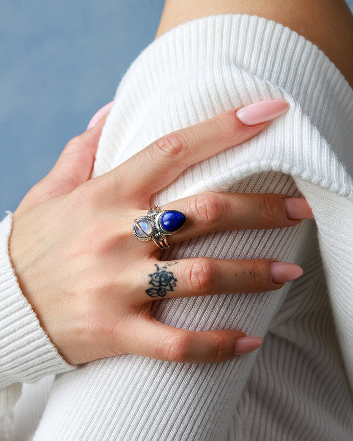 Lapis and Moonstone Saturn Celestial and Moon Ring