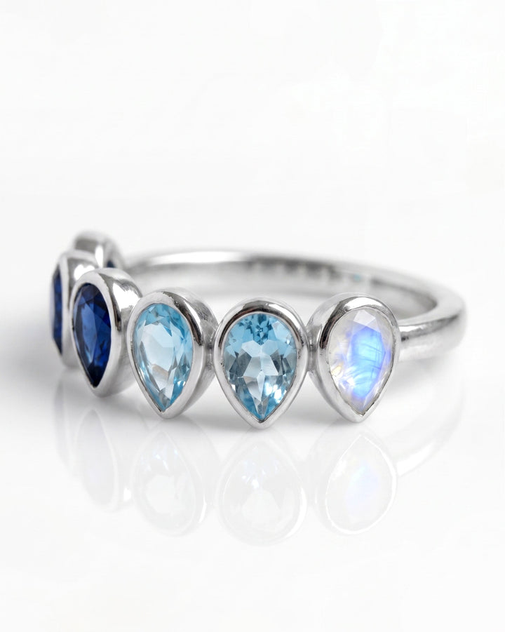 Topaz and Moonstone Ombre Teardrops Ring