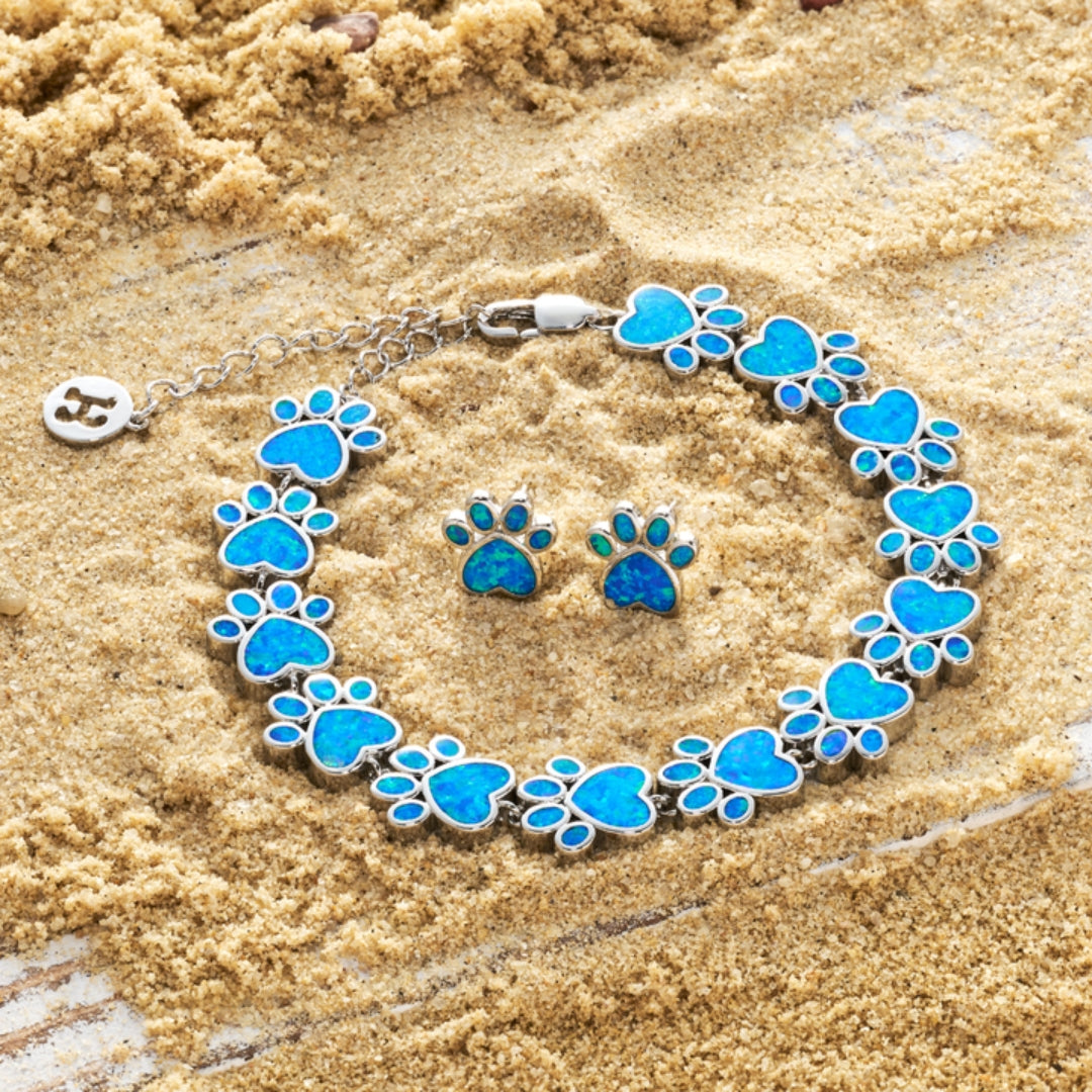 Bracelet en Opale Bleue Océanique et Argent + Ensemble de Boucles d&