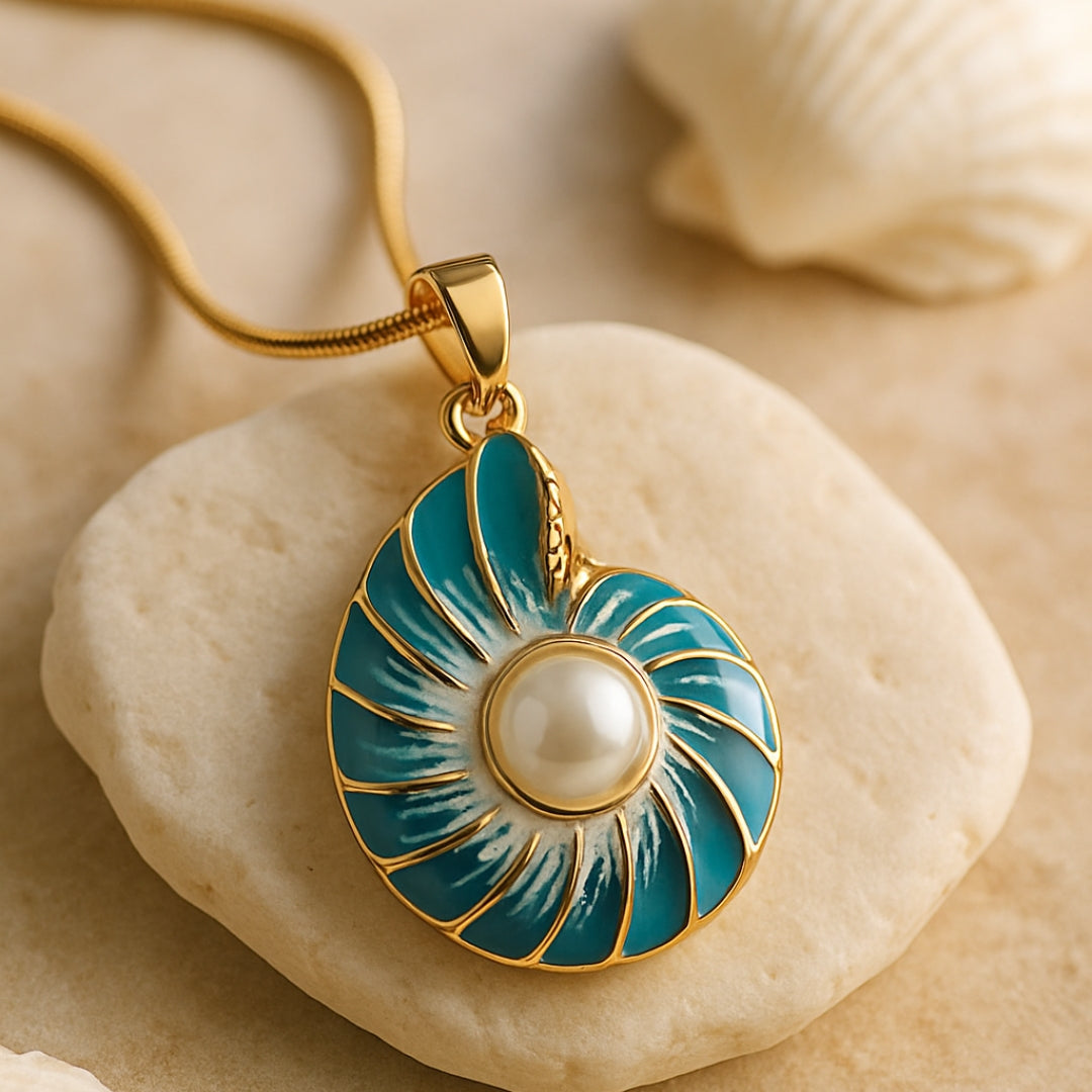 Collier en Coquillage Bleu Pailleté