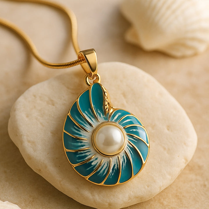 Collier en Coquillage Bleu Pailleté