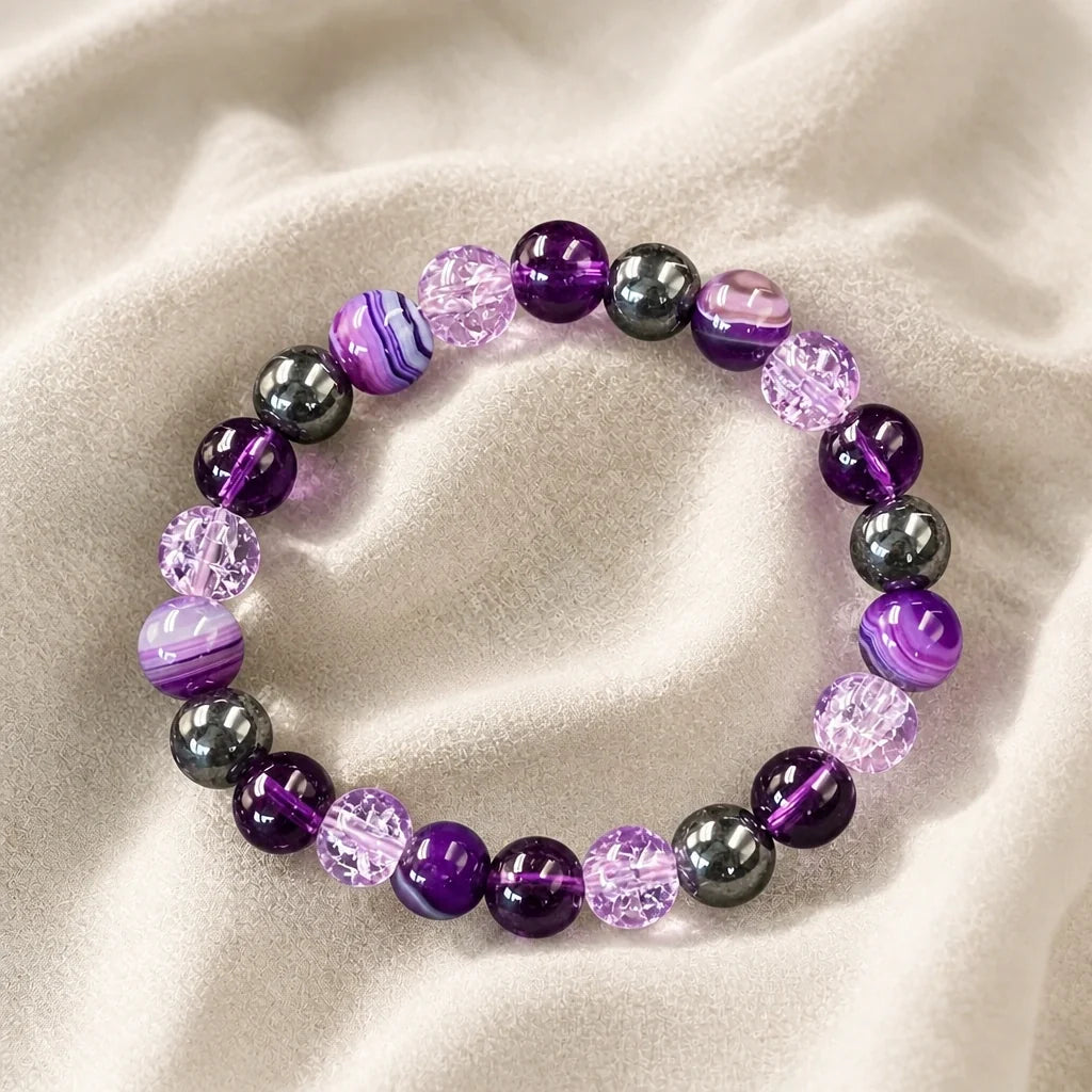 Bracelet en Agate Améthyste avec Charme