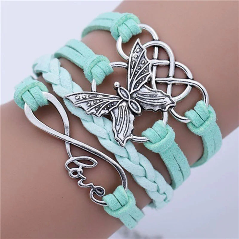 Bracelet en Cuir Vintage Papillon Amour