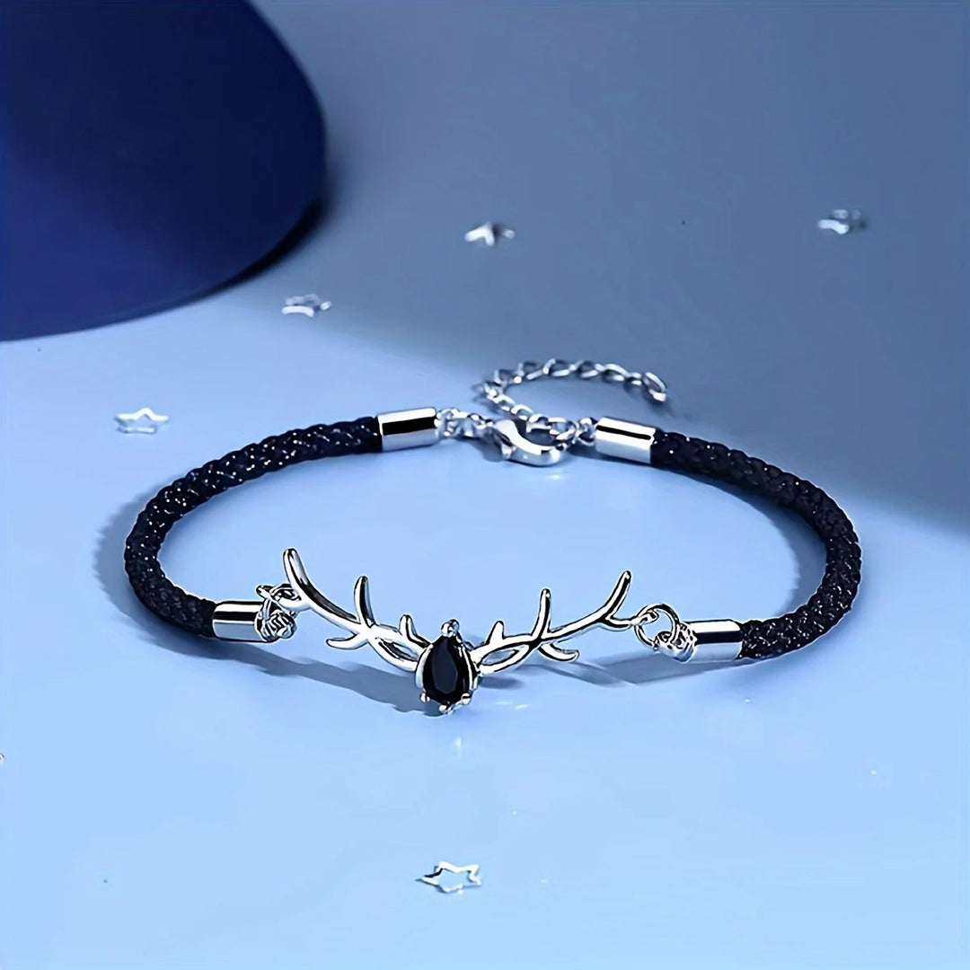 Bracelet en Bois de Cerf en Forme de Cœur avec Zircon