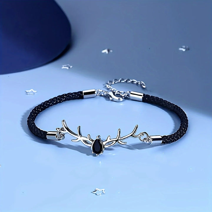 Bracelet en Bois de Cerf en Forme de Cœur avec Zircon