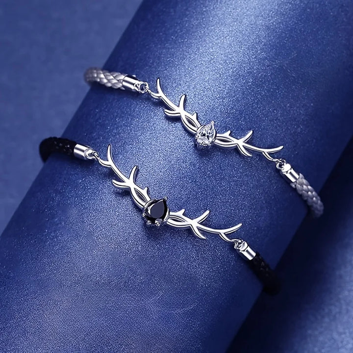 Bracelet en Bois de Cerf en Forme de Cœur avec Zircon