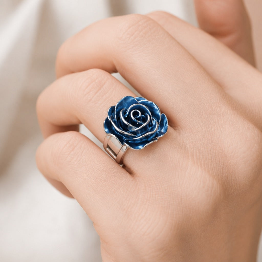 Bague en Argent Fleurie Bleue