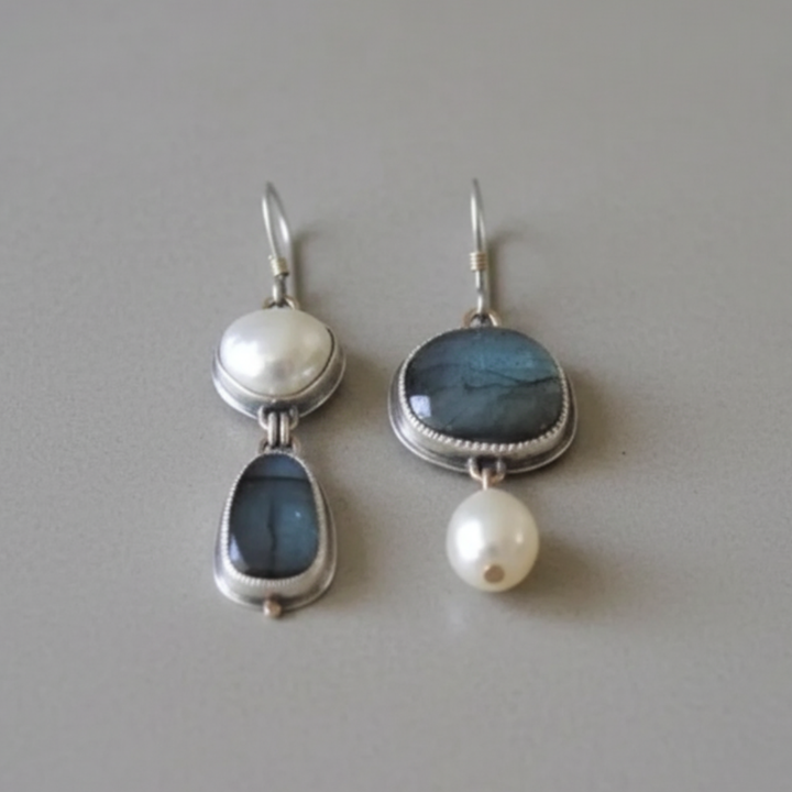 Beryl Vintage Blue Stone Pearl Earrings