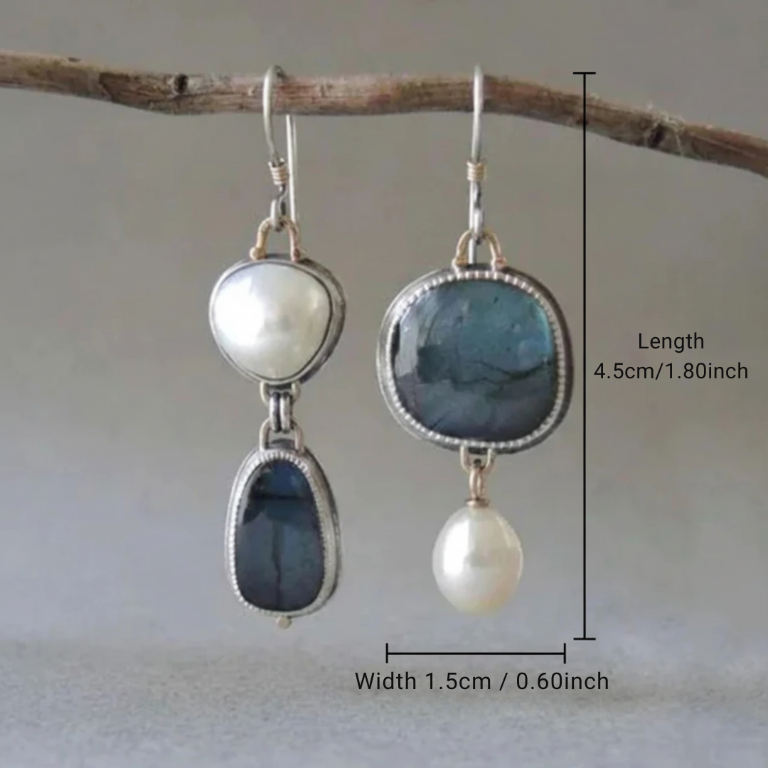 Beryl Vintage Blue Stone Pearl Earrings