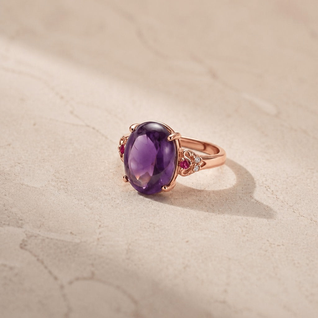 Bague en Or avec Améthyste Sculptée de Style Bohémien