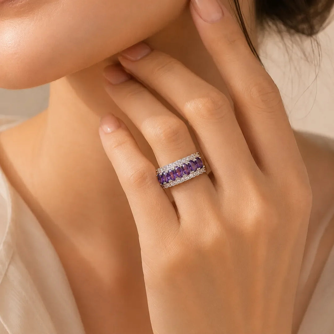 Bague Bohémienne en Améthyste et Zircon Cubique