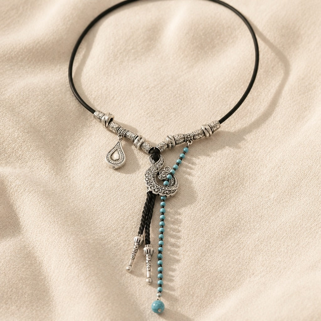 Collier bohémien en perles turquoise