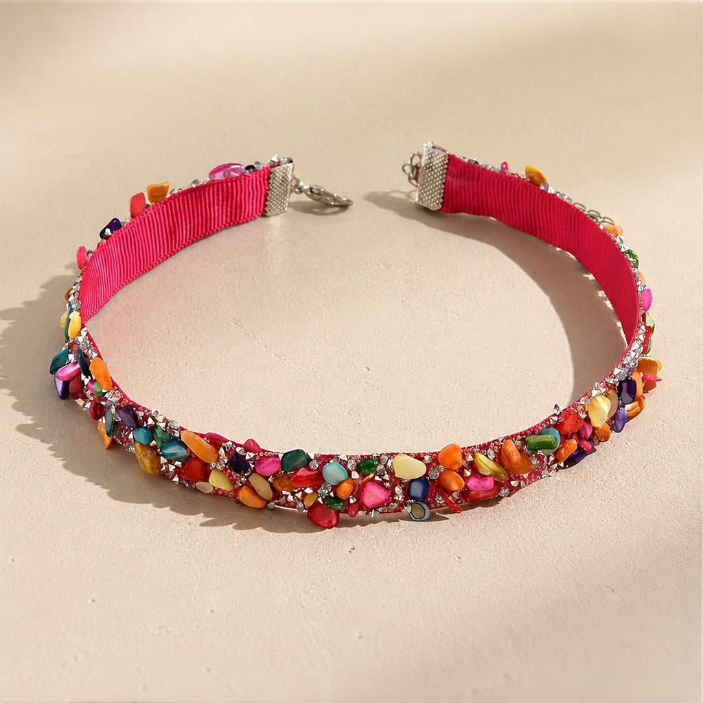 Collier Choker en Pierre Écrasée Bohème