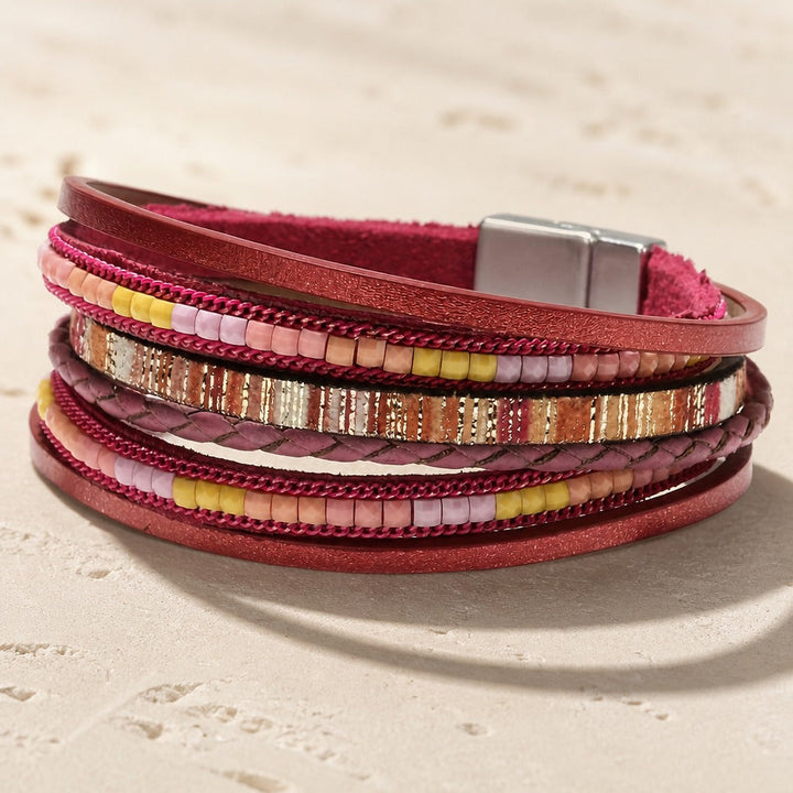 Bracelet en cuir à perles multi-couches style boho