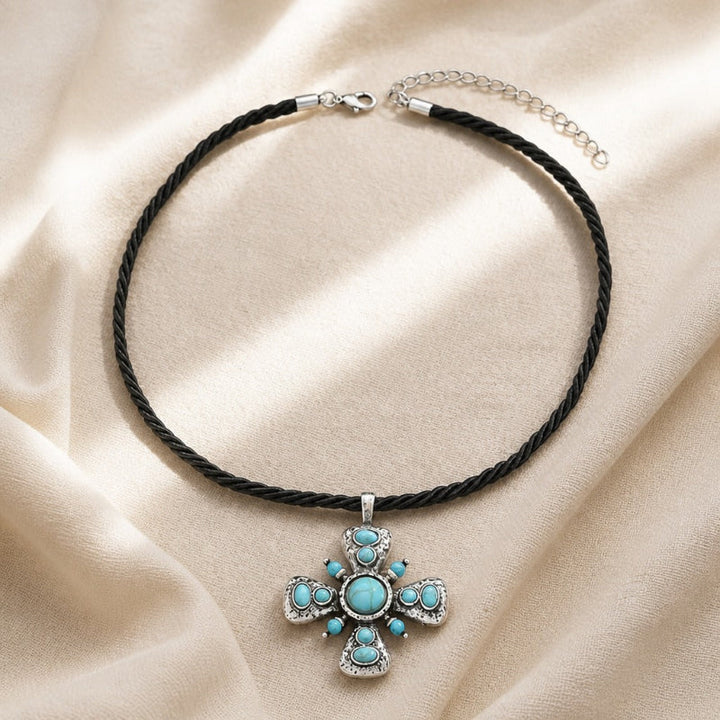 Collier Boho en Croix Turquoise