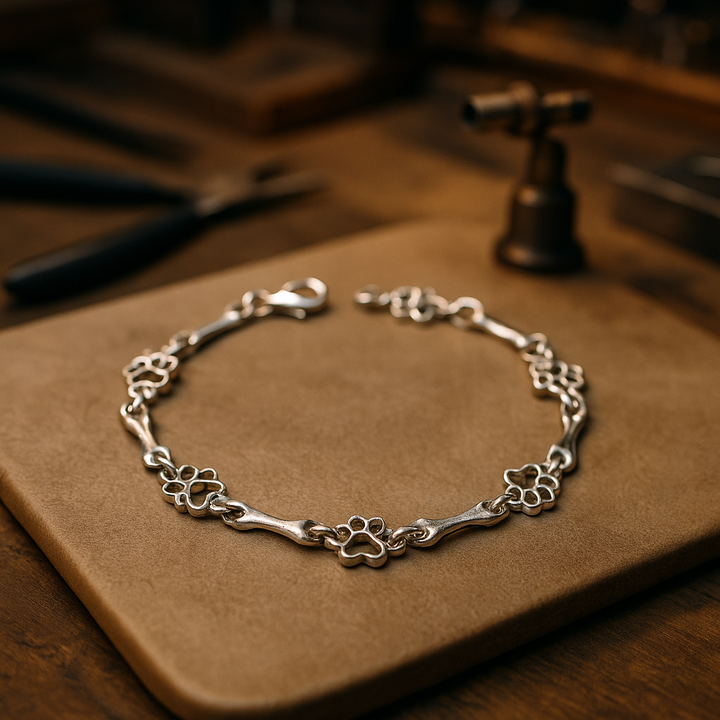 Bracelet en Édition Limitée avec Charms en Argent Massif en Forme de Patte de Chien et d&
