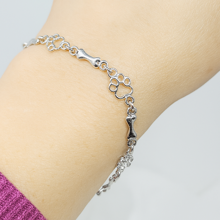 Bracelet en Édition Limitée avec Charms en Argent Massif en Forme de Patte de Chien et d&