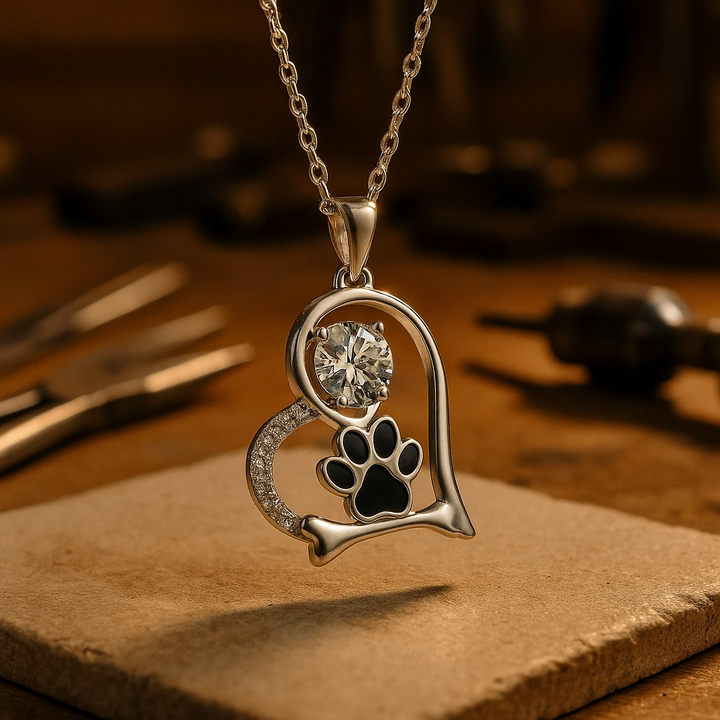 Collier en Argent avec Empreinte de Patte de Chien et Os en Zirconium