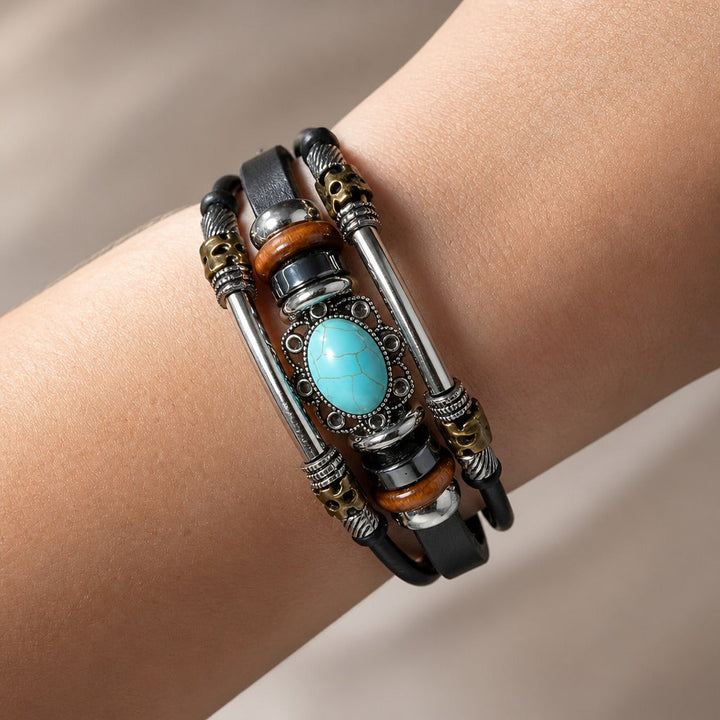 Bracelet en cuir avec pierre turquoise vintage