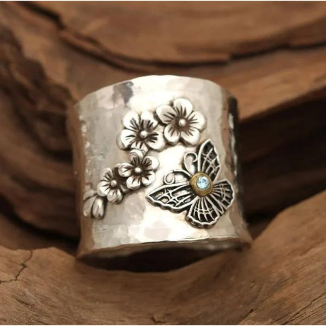 Bague Large en Forme de Fleurs, Abeilles et Papillons