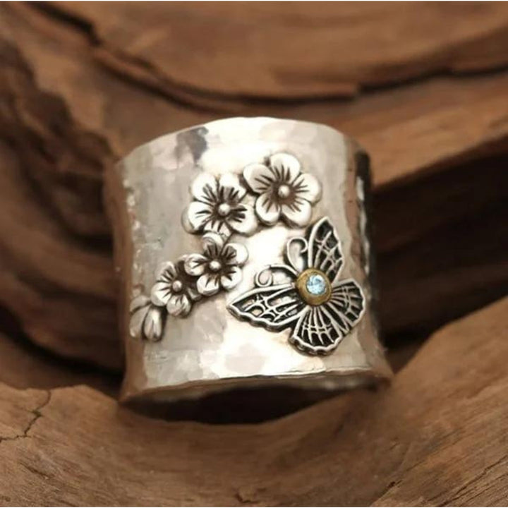 Bague Large en Forme de Fleurs, Abeilles et Papillons