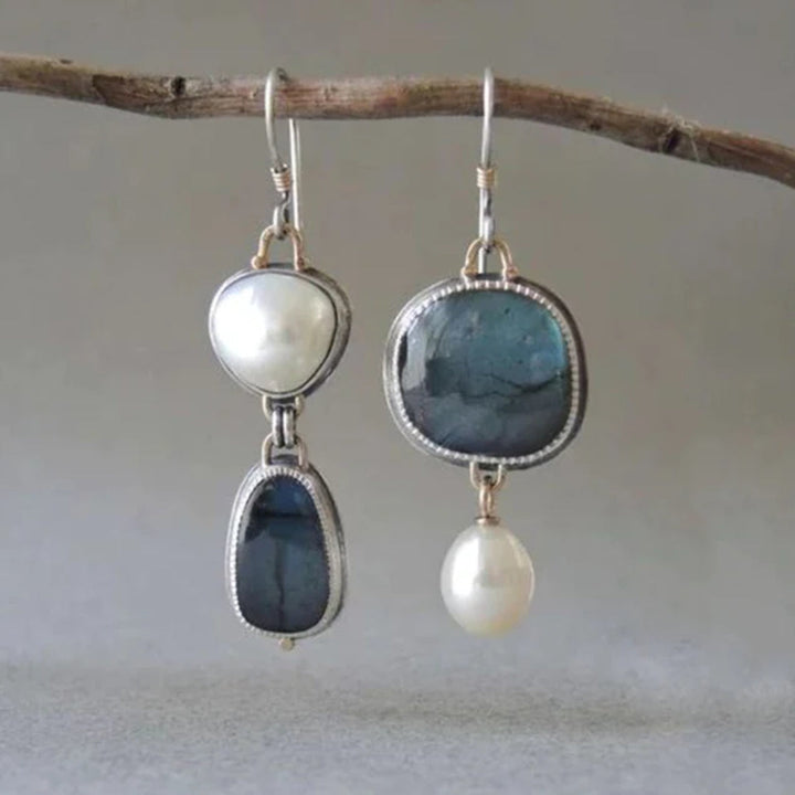 Beryl Vintage Blue Stone Pearl Earrings