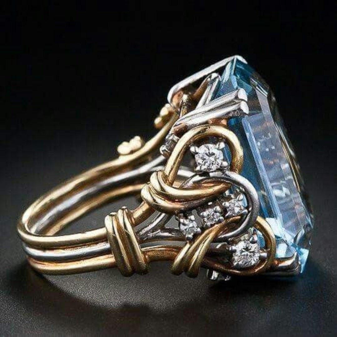 Bague Superposée en Or avec Zirconia Bleue Vintage